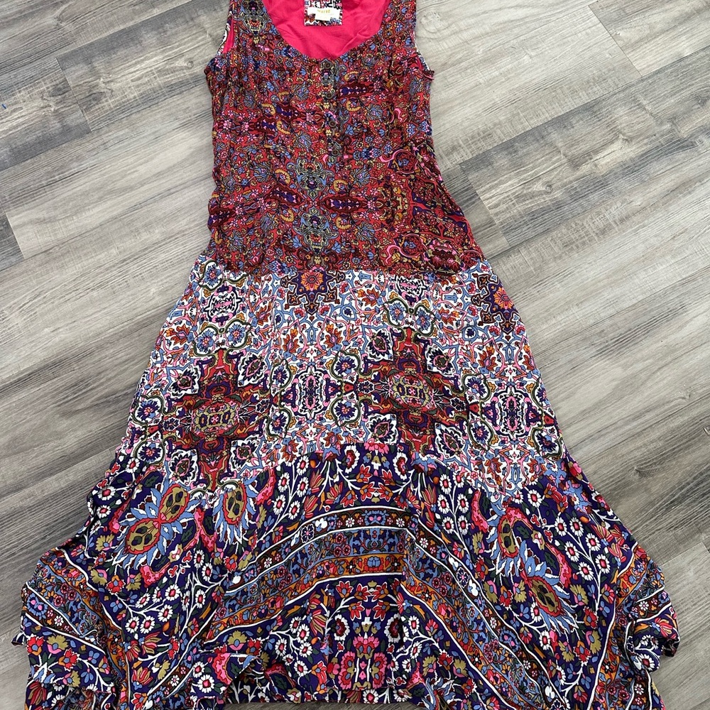 Maeve Anthropologie Violette Boho Floral Asymmetrical Midi Dress Size 6 - Picture 2 of 5